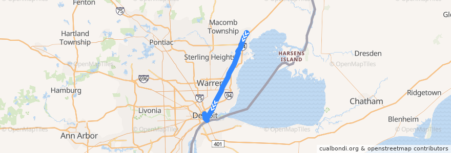 Mapa del recorrido 560 SB: 23 Mile => VA Hospital de la línea  en ミシガン州.