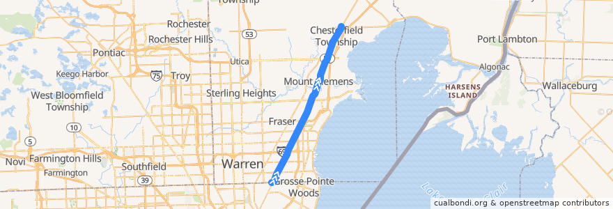 Mapa del recorrido 560 NB: 8 Mile => 23 Mile de la línea  en Macomb County.