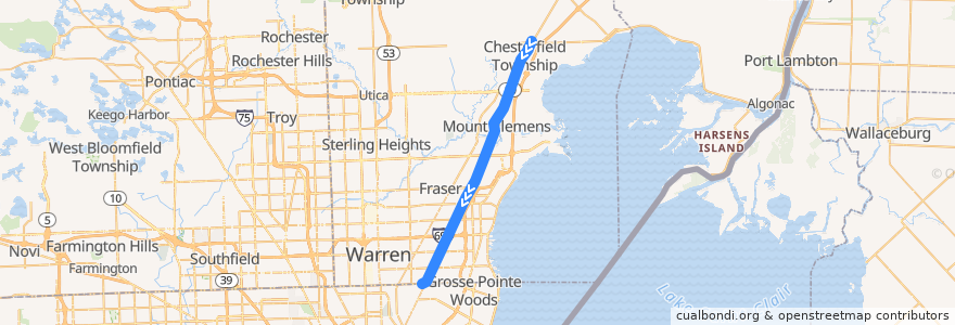 Mapa del recorrido 560 SB: 23 Mile => 8 Mile de la línea  en Macomb County.