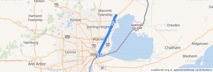 Mapa del recorrido 560 NB: Downtown => 23 Mile de la línea  en ミシガン州.