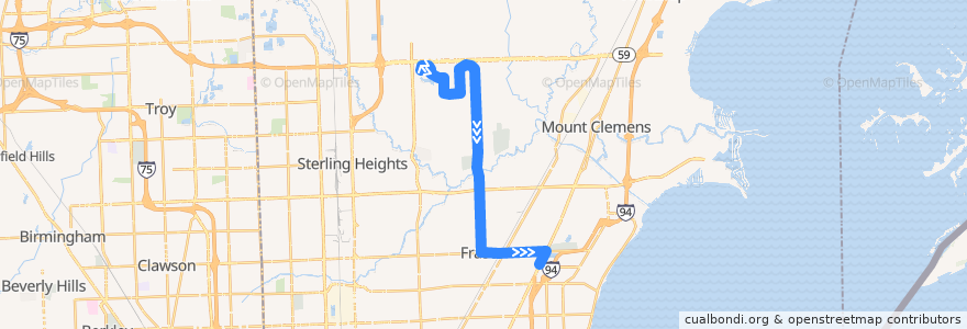 Mapa del recorrido 550 SB: Lakeside => Macomb Mall de la línea  en Macomb County.