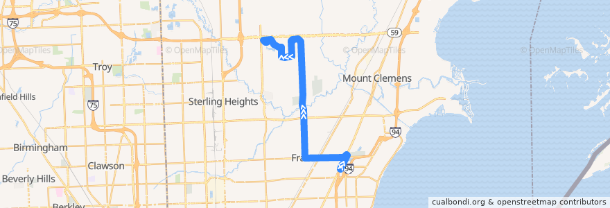 Mapa del recorrido 550 NB: Macomb Mall => Lakeside de la línea  en Macomb County.