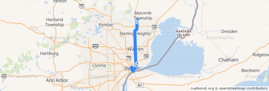 Mapa del recorrido 515 SB: 23 Mile => VA Hospital de la línea  en ミシガン州.