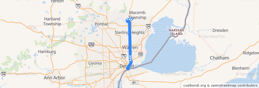 Mapa del recorrido 510 SB: 23 Mile => Downtown via Meijer de la línea  en Michigan.