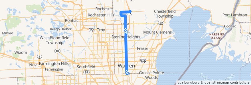 Mapa del recorrido 510 NB: Bel-Air => 23 Mile de la línea  en Macomb County.