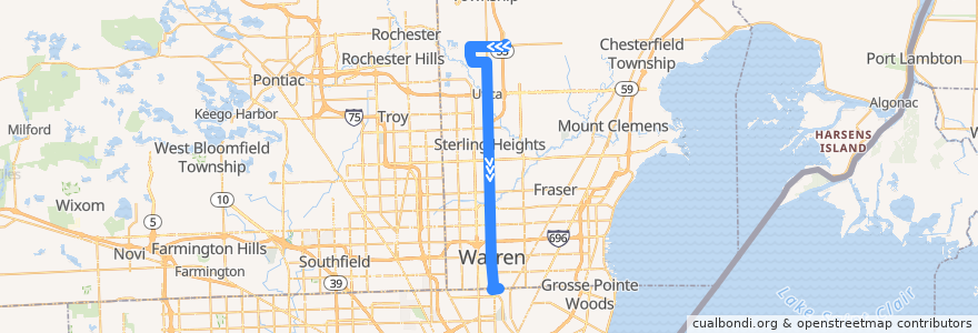 Mapa del recorrido 510 SB: 23 Mile => Bel-Air de la línea  en Macomb County.