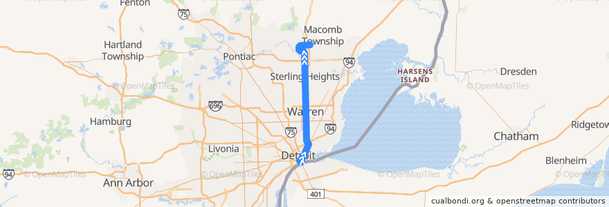 Mapa del recorrido 510 NB: Downtown => 23 Mile de la línea  en Michigan.
