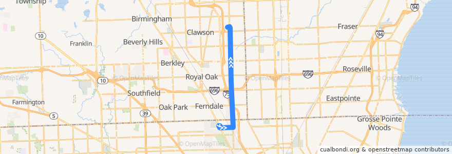 Mapa del recorrido 495 NB: State Fair => Oakland Mall de la línea  en میشیگان.