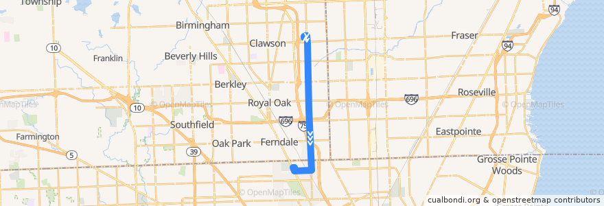 Mapa del recorrido 495 SB: Oakland Mall => State Fair de la línea  en 密歇根州.