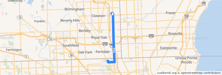 Mapa del recorrido 495 SB: Oakland Mall => State Fair de la línea  en ميشيغان.