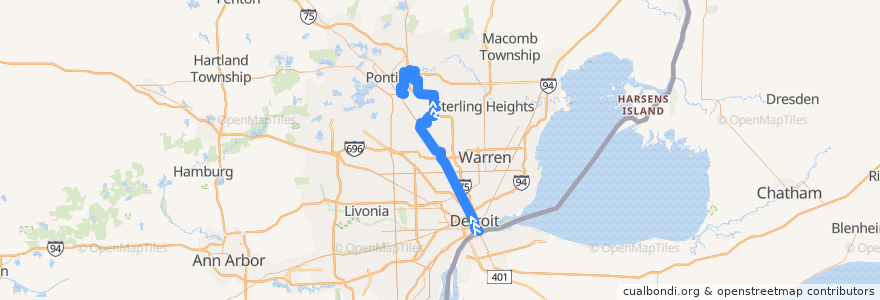 Mapa del recorrido 465 NB: Jefferson => Auburn Hills de la línea  en Míchigan.