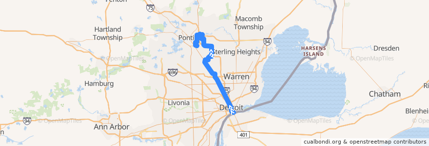 Mapa del recorrido 465 NB: Jefferson => Auburn Hills de la línea  en Michigan.