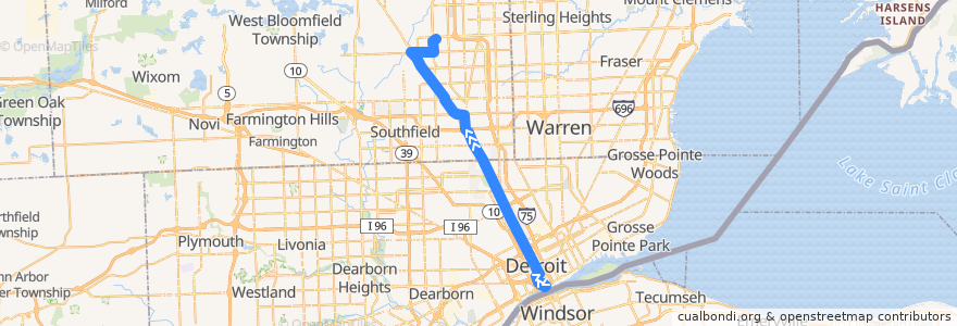 Mapa del recorrido 460 NB: Jefferson => Somerset de la línea  en ミシガン州.