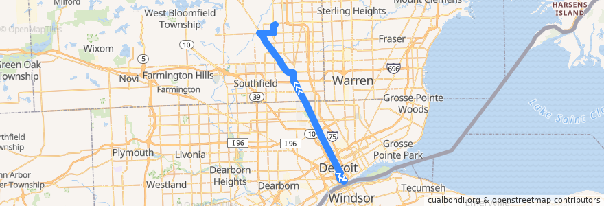 Mapa del recorrido 460 NB: Jefferson => Somerset de la línea  en Michigan.