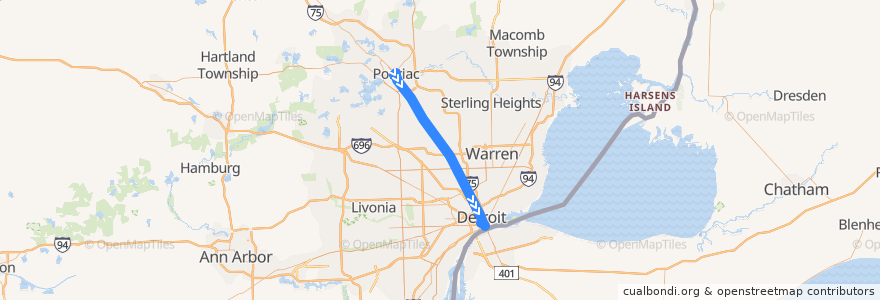 Mapa del recorrido 450 SB: Pontiac => Larned de la línea  en ミシガン州.