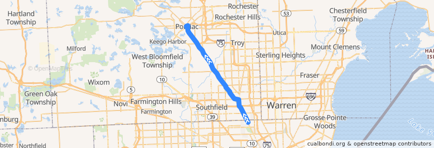 Mapa del recorrido 450 NB: State Fair => Pontiac via Royal Oak TC de la línea  en Oakland County.