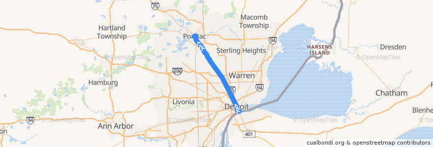 Mapa del recorrido 450 NB: Jefferson => Pontiac de la línea  en ミシガン州.
