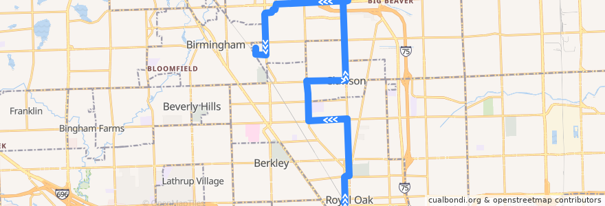 Mapa del recorrido 430 NB: Royal Oak TC => Troy TC via Schools de la línea  en Oakland County.