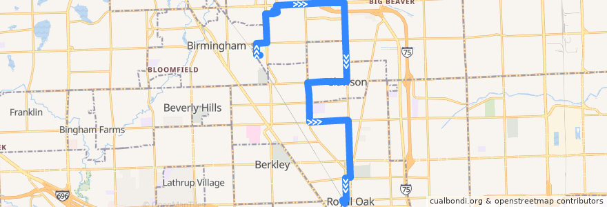 Mapa del recorrido 430 SB: Troy TC => Royal Oak TC via Schools de la línea  en Oakland County.