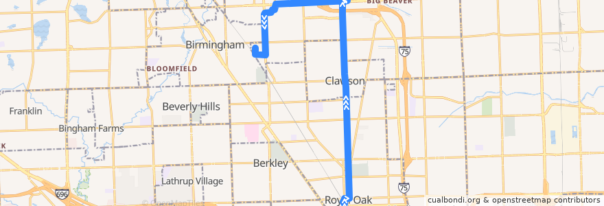 Mapa del recorrido 430 NB: Royal Oak TC => Troy TC de la línea  en Oakland County.