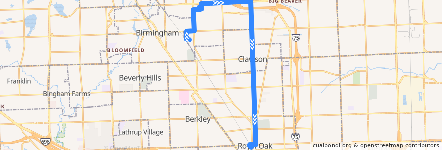 Mapa del recorrido 430 SB: Troy TC => Royal Oak TC de la línea  en Oakland County.
