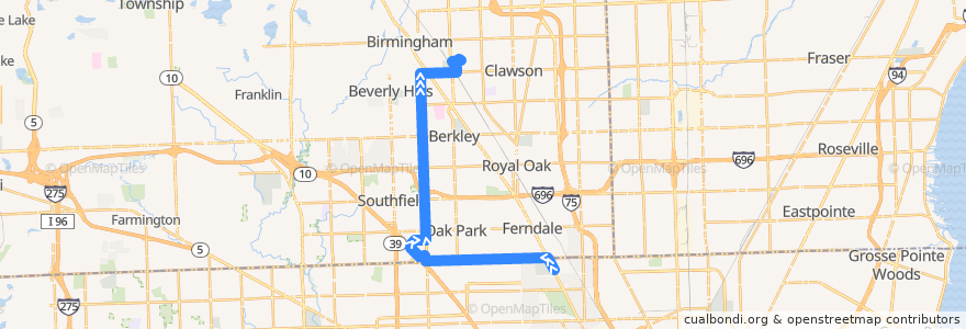 Mapa del recorrido 415 NB: State Fair => Meijer de la línea  en Oakland County.