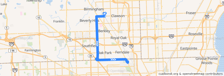 Mapa del recorrido 415 SB: Meijer => State Fair de la línea  en Oakland County.