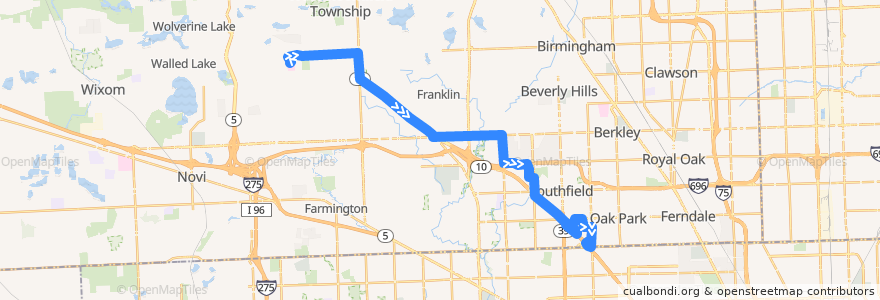 Mapa del recorrido 405 EB: Henry Ford => Providence de la línea  en Oakland County.