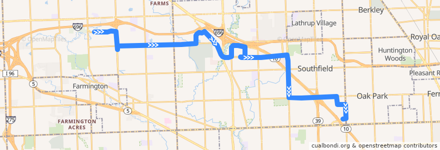 Mapa del recorrido 400 EB: OCC => Providence Hospital de la línea  en Oakland County.