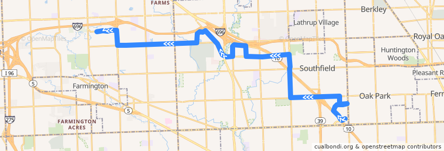 Mapa del recorrido 400 WB: Providence Hospital => OCC de la línea  en Oakland County.