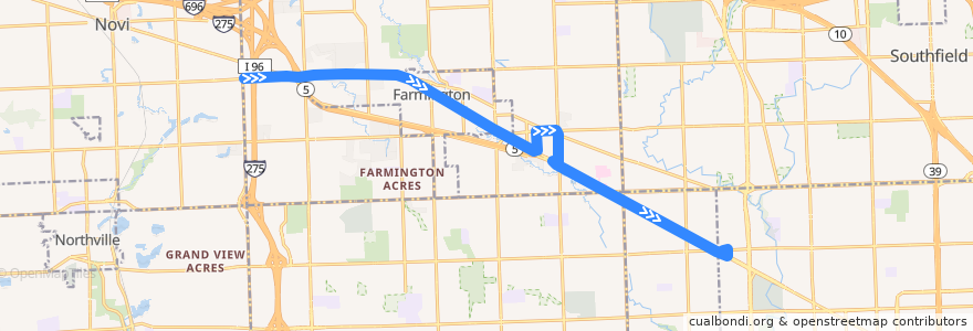 Mapa del recorrido 330 SB: Haggerty => 7 Mile de la línea  en Michigan.