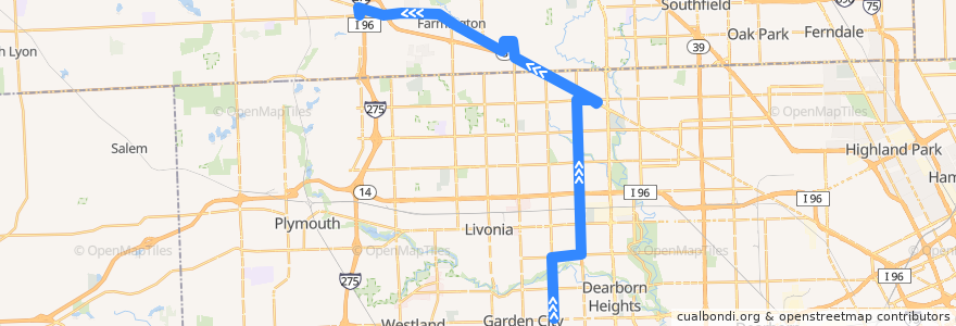 Mapa del recorrido 330 NB: Target => Haggerty de la línea  en Michigan.