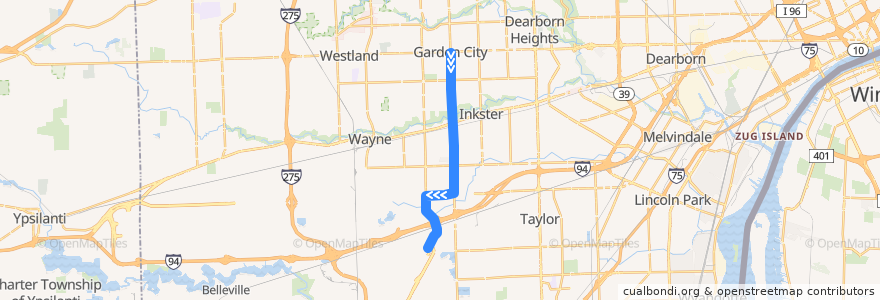 Mapa del recorrido 280 SB: Ford => North Terminal de la línea  en Wayne County.