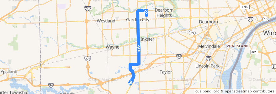 Mapa del recorrido 280 NB: North Terminal => Garden City de la línea  en Wayne County.