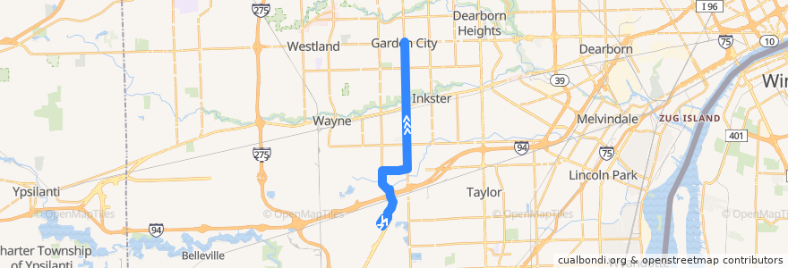 Mapa del recorrido 280 NB: North Terminal => Ford Road de la línea  en Wayne County.