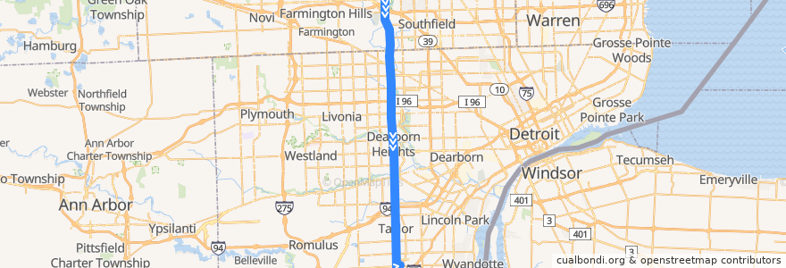 Mapa del recorrido 275 SB: 12 Mile => Taylor (express) de la línea  en مقاطعة وين.