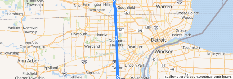 Mapa del recorrido 275 NB: Taylor => 12 Mile (express) de la línea  en Wayne County.