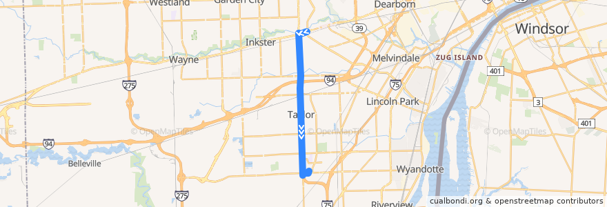 Mapa del recorrido 275 SB: Michigan => Taylor (express) de la línea  en Wayne County.