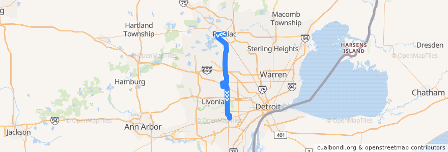 Mapa del recorrido 275 SB: Pontiac => Michigan de la línea  en میشیگان.