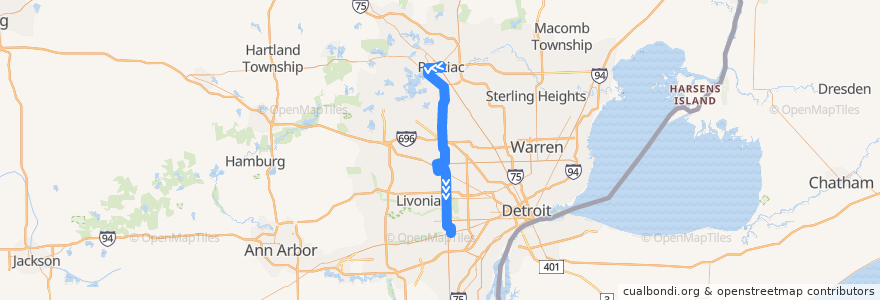 Mapa del recorrido 275 SB: Pontiac => Michigan de la línea  en ميشيغان.