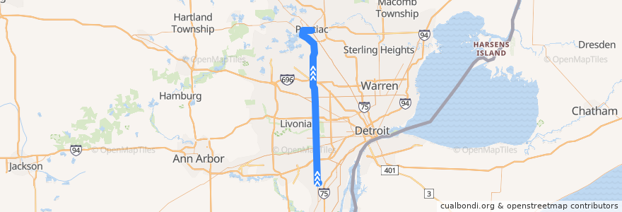 Mapa del recorrido 275 NB: Taylor => Pontiac (express) de la línea  en ミシガン州.