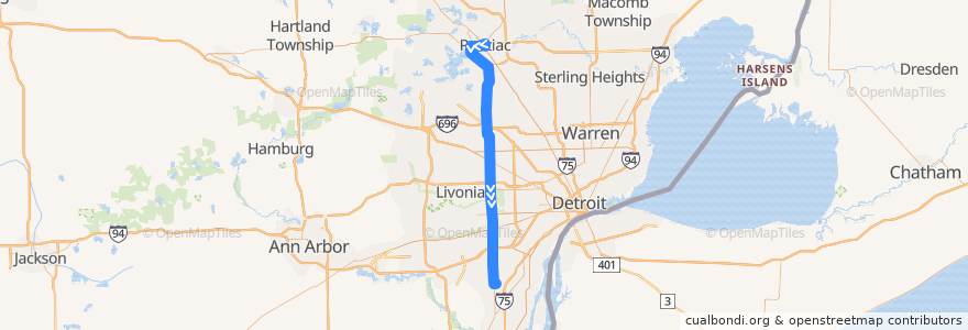 Mapa del recorrido 275 SB: Pontiac => Taylor (express) de la línea  en 密歇根州.