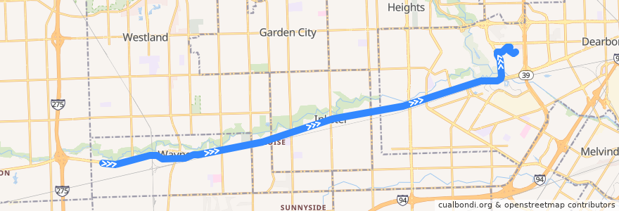 Mapa del recorrido 200 EB: John Hix => Fairlane de la línea  en Wayne County.