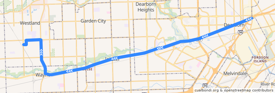 Mapa del recorrido 200 WB: Wyoming => Cherry Hill de la línea  en Wayne County.