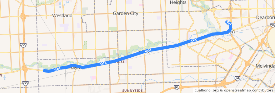 Mapa del recorrido 200 WB: Fairlane => John Hix de la línea  en Wayne County.