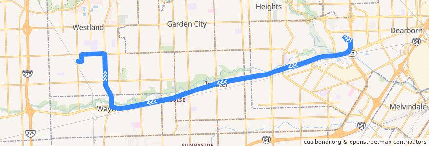 Mapa del recorrido 200 WB: Fairlane => Cherry Hill de la línea  en مقاطعة وين.