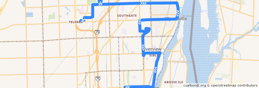 Mapa del recorrido 160 SB: Taylor => Trenton de la línea  en Wayne County.