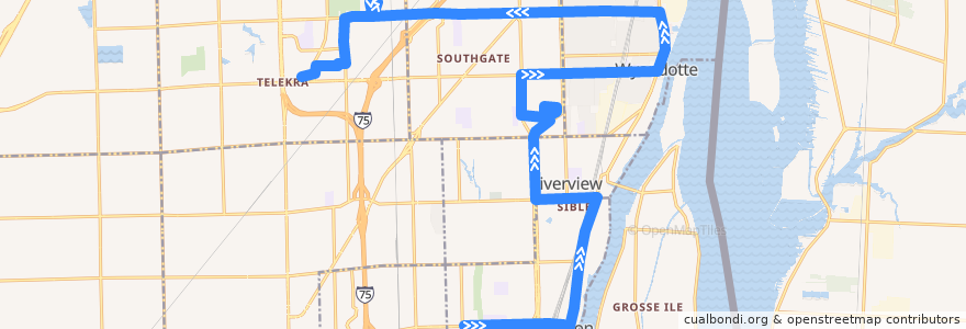 Mapa del recorrido 160 NB: Trenton => Taylor de la línea  en مقاطعة وين.