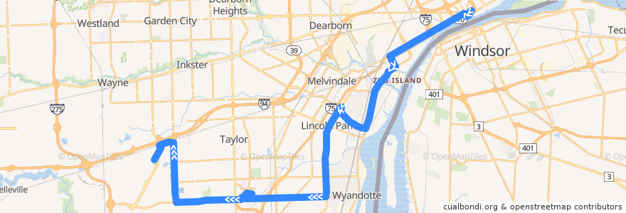 Mapa del recorrido 125 SB: Downtown => North Terminal de la línea  en Wayne County.
