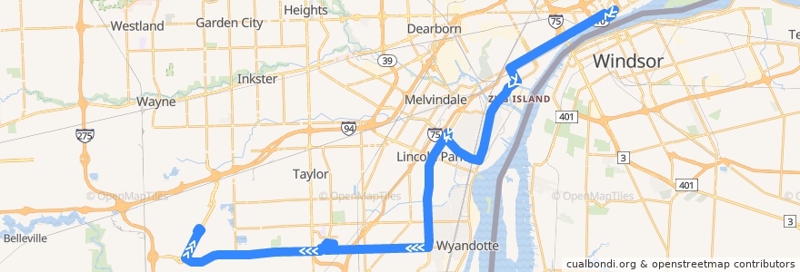 Mapa del recorrido 125 SB: Downtown => McNamara Terminal de la línea  en Wayne County.